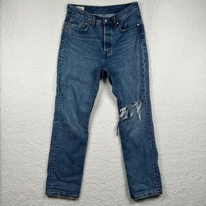 Levis 501 Original Fit Distressed Medium Wash Big E Button Fly Jeans 28x30
